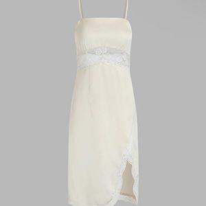 Satin Lace patchy slit midi dress- cider